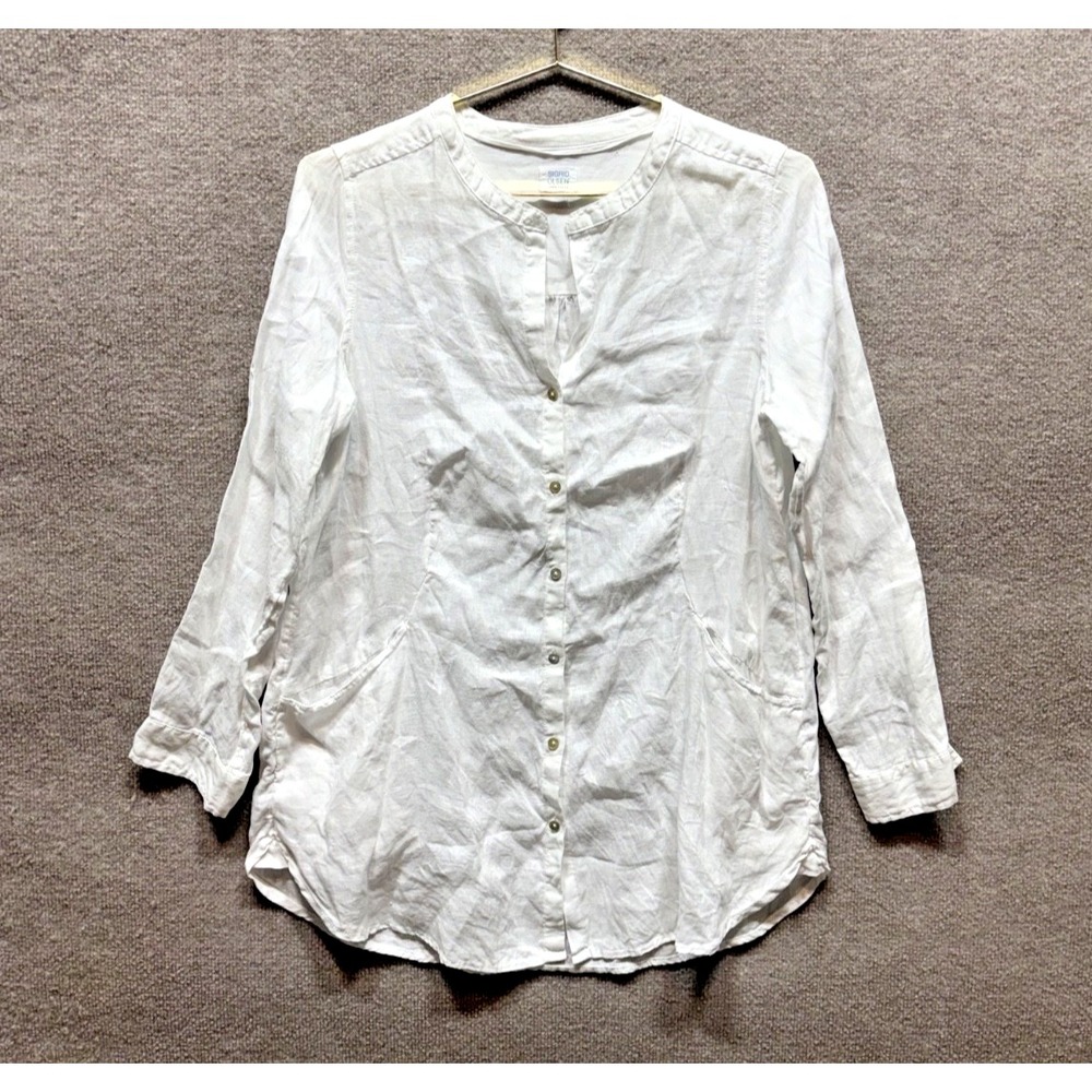 Sigrid Olsen 100% Linen Button Down Tunic Top White Beach Vacation Size Medium